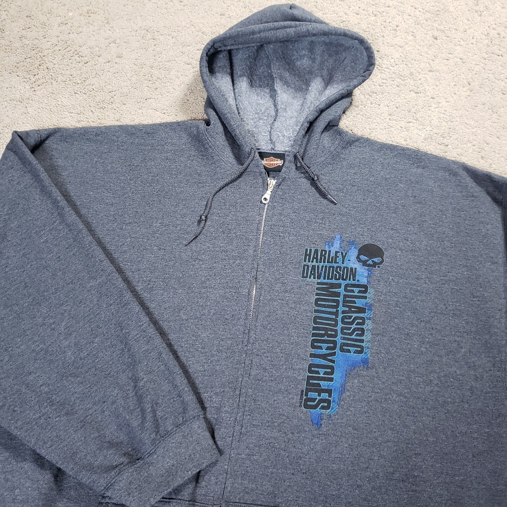 Harley-Davidson Hoodie Men 3XL Gray Blue Willie G Skull Live Free Winterville NC